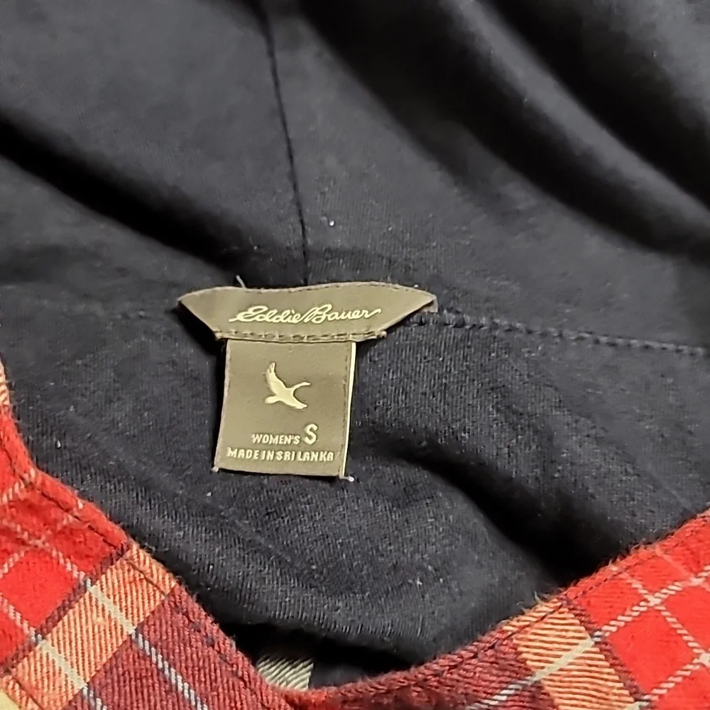 EDDIE BAUER 100% COTTON LINED BUTTON UP HOODIE JACKET SHIRT 3 POCKETS WOMENS SM - Picture 3 of 13